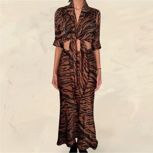 RONNY KOBO TIGER PRINT SHIRT DRESS
